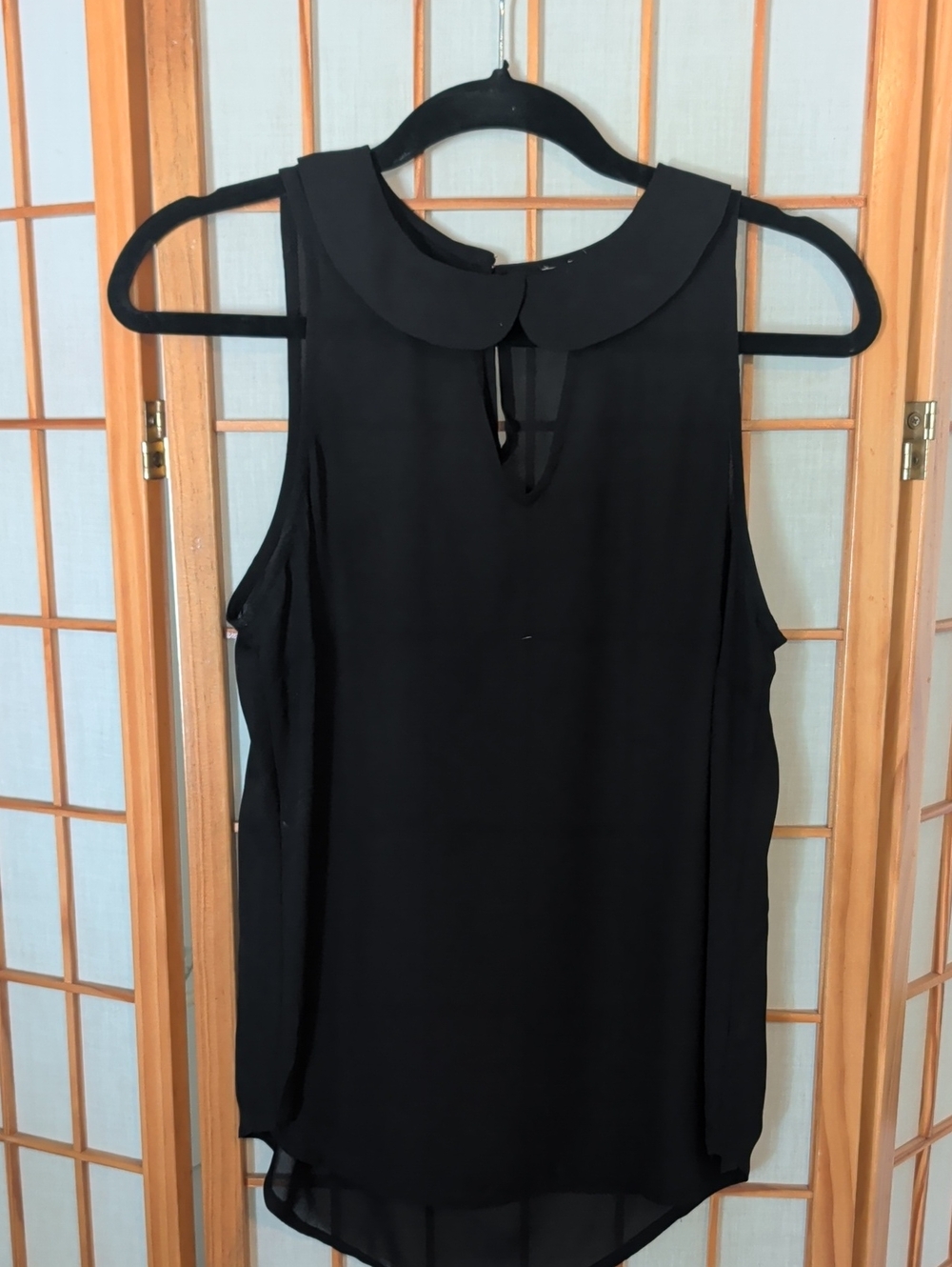 Black Sleeveless Peter Pan Collar Top - Unbranded
